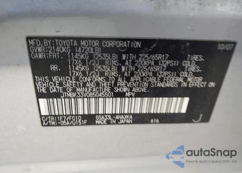 2008 Toyota Rav4 Base V6 from USA, damaged, VIN JTMBK33V085045501